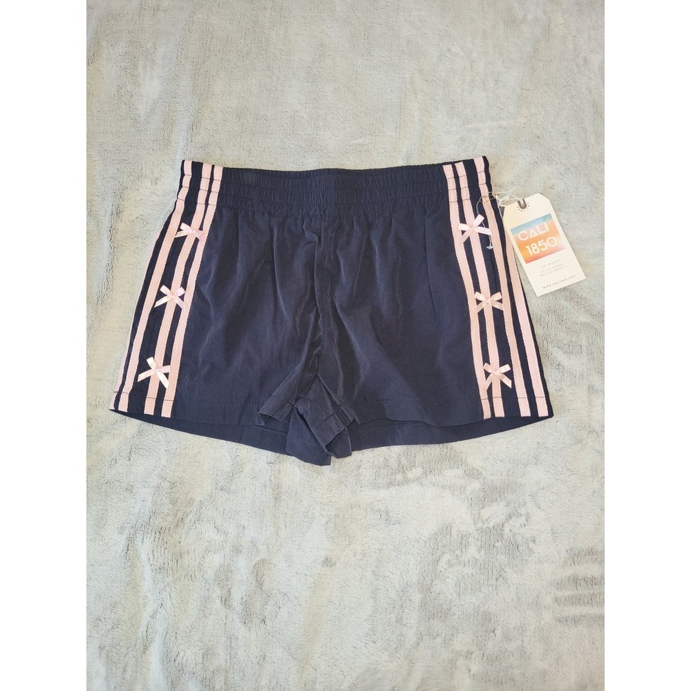 Cali 1850 Juniors Medium Navy Blue Pink Stripes Bows Shorts Athletic Teens